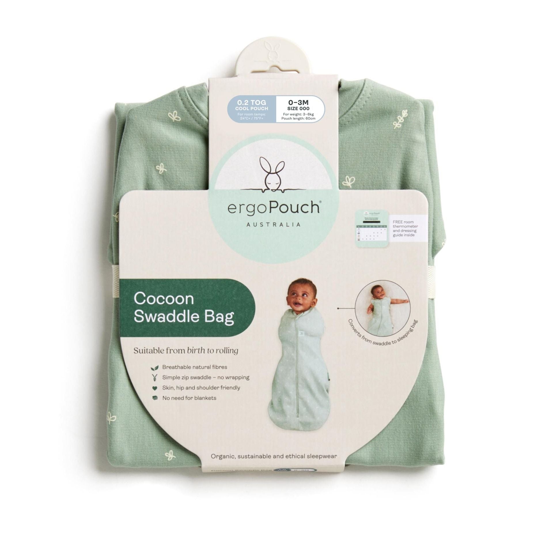 Cocoon Swaddle Sack 0.2 TOG Sage ergopouch US